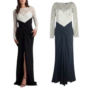 Tadashi Shoji Betton Contrast Illusion Evening Gown Ivory Black Size 6